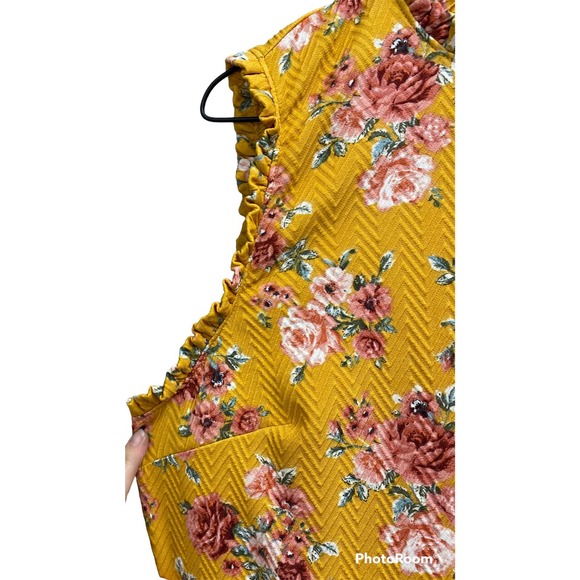 Mustard  yellow floral dress, SZ XL - Picture 2 of 6